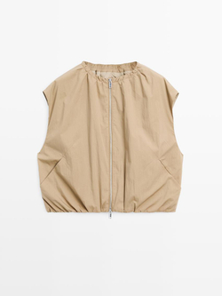 Massimo Dutti Жилет со сборкой, бежевый