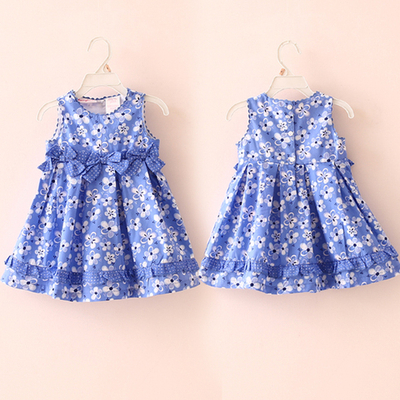 Сарафан детский расклешенный с принтом цветов и бантами в горох