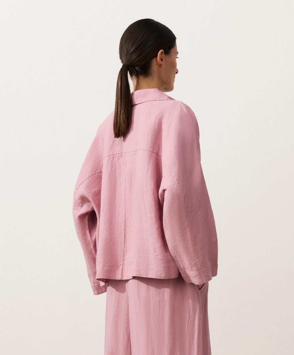 Oysho Рубашка-поло оверсайз с длинными рукавами из 100%-го льна, светло-розовый