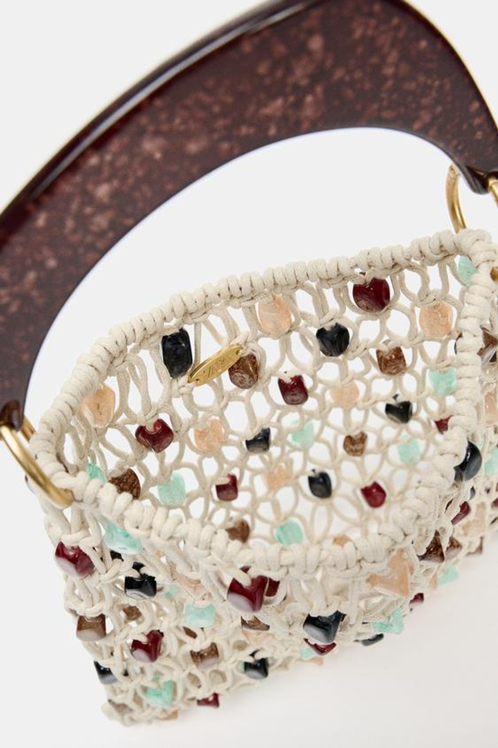 ZARA СУМКА-МЕШОК С БУСИНАМИ, СВЕТЛО-БЕЖЕВЫЙ