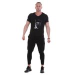 Мужская футболка с v-вырезом черная с принтом Sesmik V002