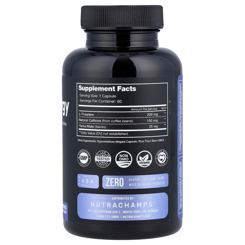 NutraChamps, Focused Energy, 60 веганских капсул