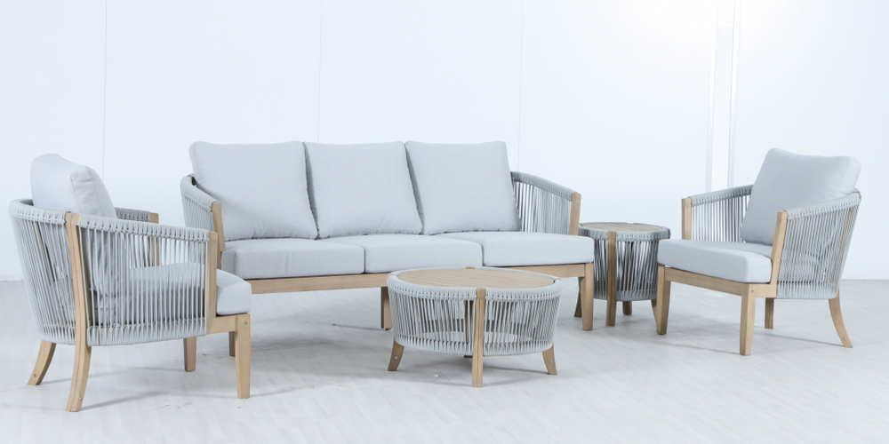 Комплект плетеной лаунж-мебели на 5 персон Tagliamento Veneto, светлый тик, серый