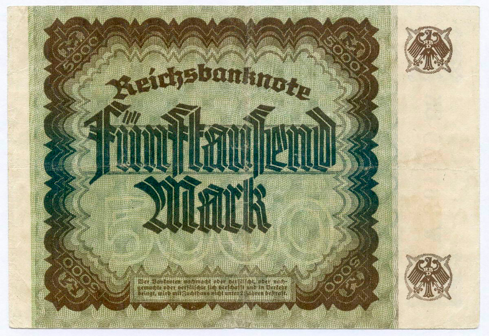 Банкнота Германия 5000 марок 1922 год W 367759 BK. VF