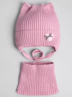 Шапка и снуд для девочки с ушками на завязках