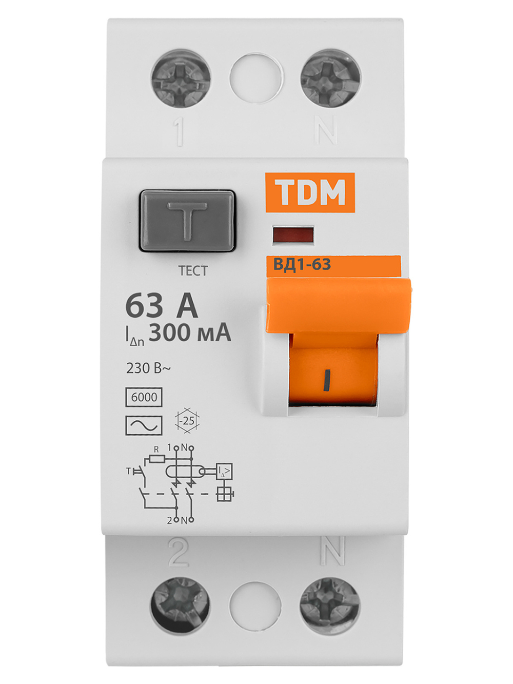 Устройство защитного отключения (УЗО) ВД1-63 2Р 63А 300мА TDM SQ0203-0018