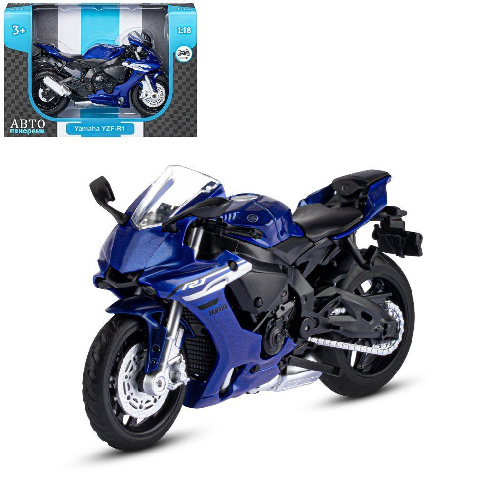 Модель мотоцикла 1:18 YAMAHA YZF-R1, синий, свободный ход колес