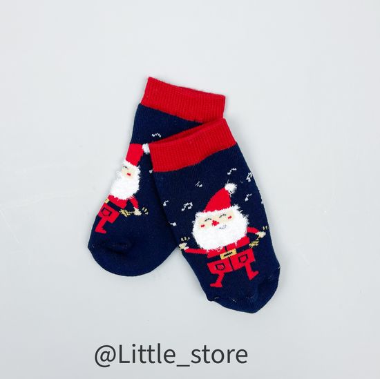 Носочки новогодние махровые "Дед Мороз на синем"