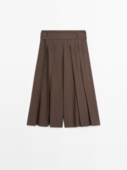 Massimo Dutti Плиссированная юбка-шорты миди, коричневый