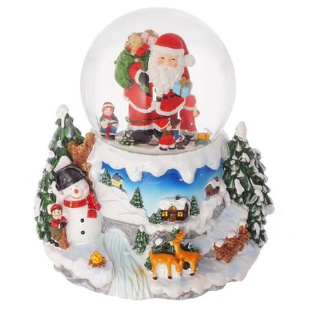GAEM Фигурка декор в стекл шаре "Санта" (подсвет, муз, движ, 3хАА н/п) D12 см, L18 W18 H20 см