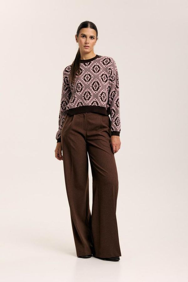 Лонгслив Тюбетейка укороченный коричневый/розовый - фото 1