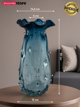 Ваза для цветов 30 см. стеклянная с шипами и горлышком "Волна"