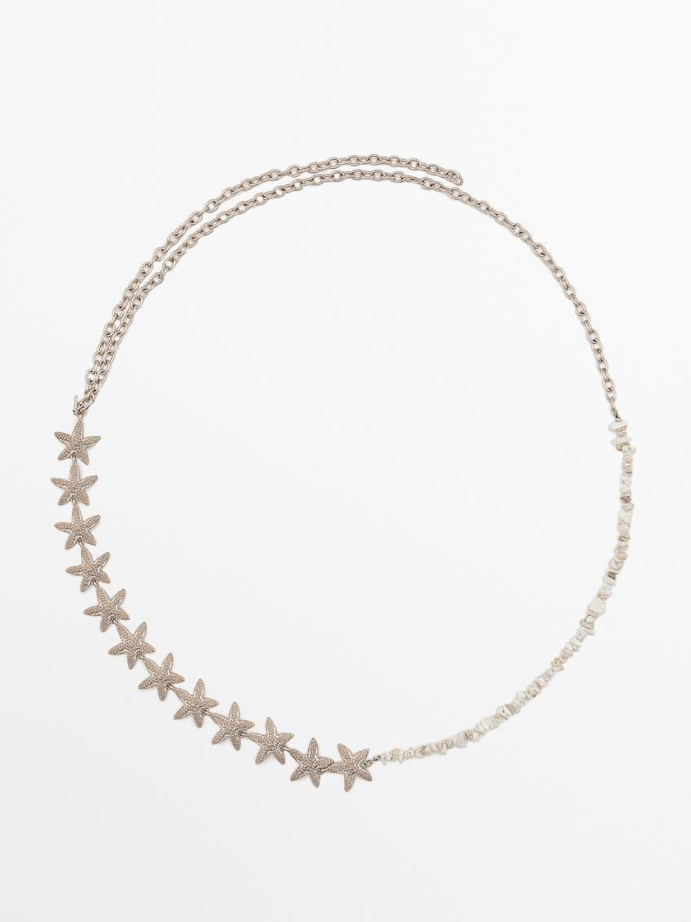 Massimo Dutti Ремень-цепочка со стразами «Звезды», серебряный