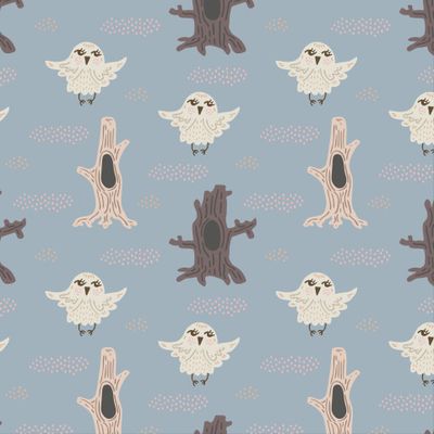 Kids fabric owl print on pale blue