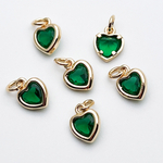 Подвеска Сердце, цвет золото+зеленый, размер 8*6,5 мм, цена за 1 шт