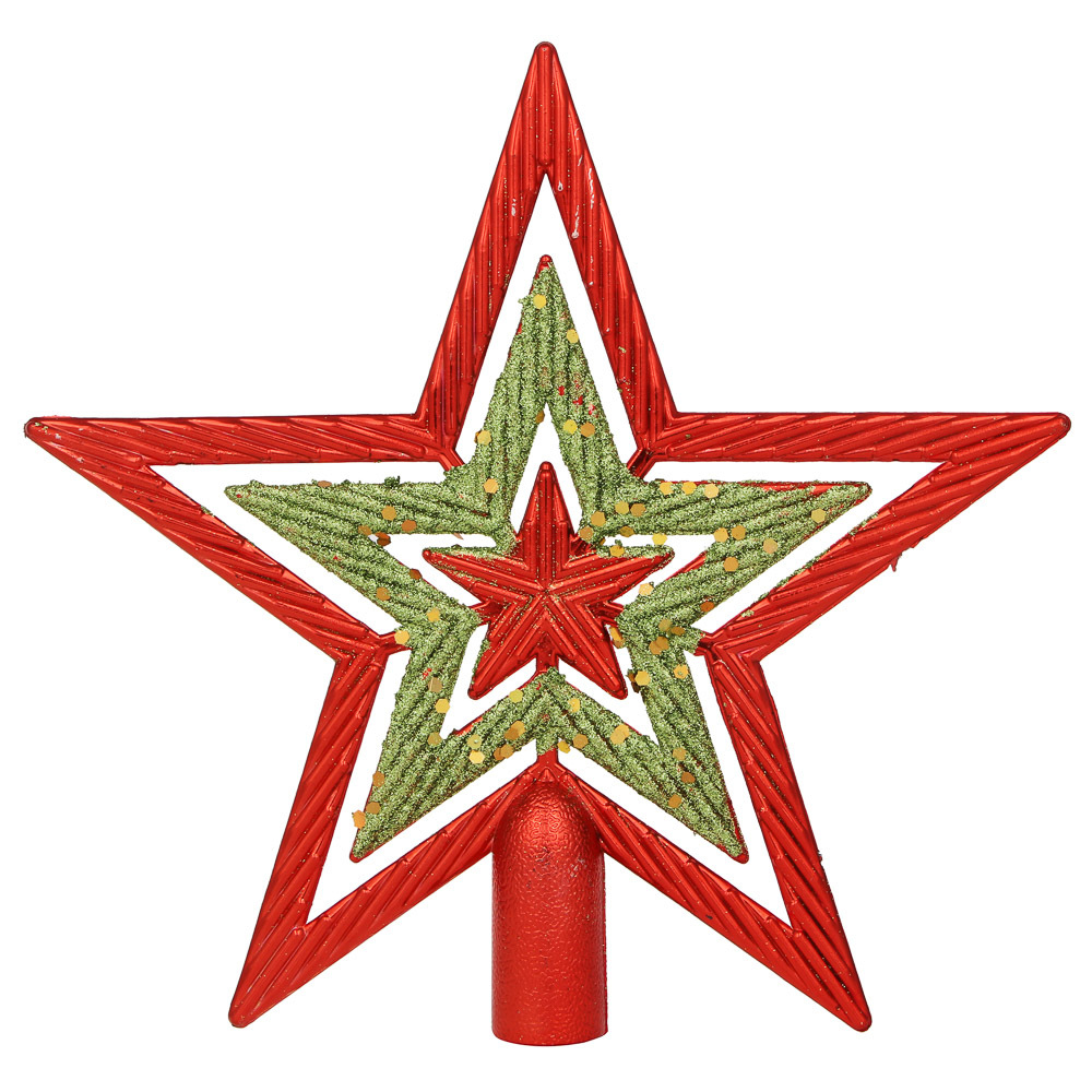 Макушка на ёлку "Звезда" 19см, глиттер, красно-золотая