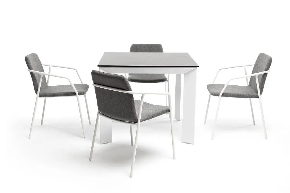 "Венето" обеденная группа на 4 персоны со стульями "Марокко", каркас белый, роуп серый