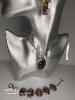 Комплект бижутерии "Тигровый глаз" - Овал (натуральный камень, бижутерный сплав)