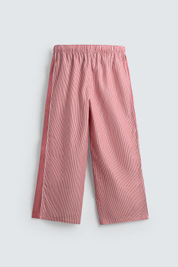 ZARA БРЮКИ В ПОЛОСКУ С КОНТРАСТНЫМИ ЛАМПАСАМИ, КРАСНЫЙ