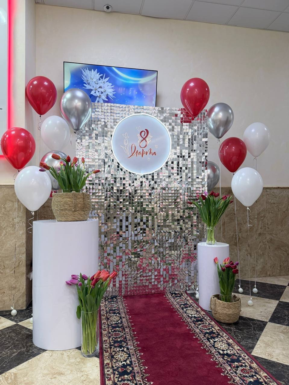 Фотозона на 8 марта Пайетка Solaair серебро №4877