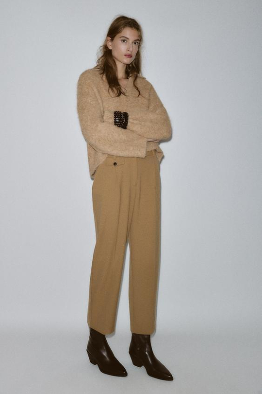 ZARA ПРЯМЫЕ БРЮКИ С ЗАЩИПАМИ, ЦВЕТ ВЕРБЛЮЖЬЕЙ ШЕРСТИ