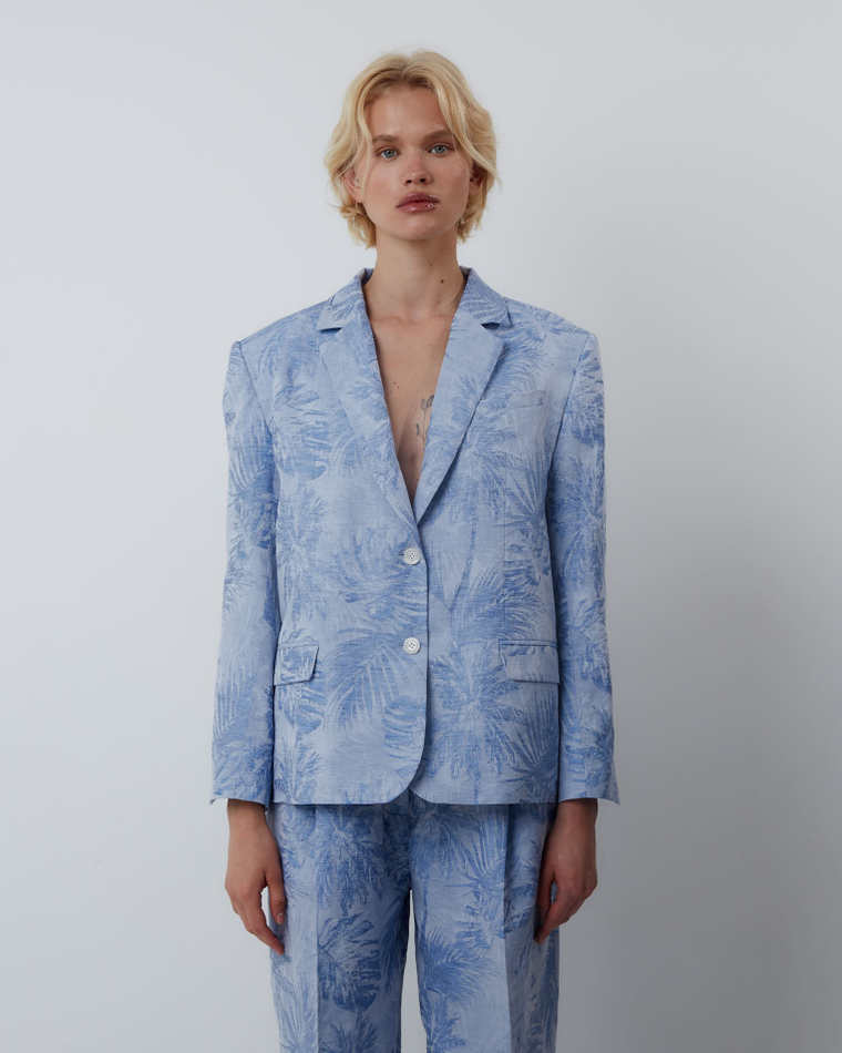 Жакет из смесового льна Брунелло Кучинелли голубой