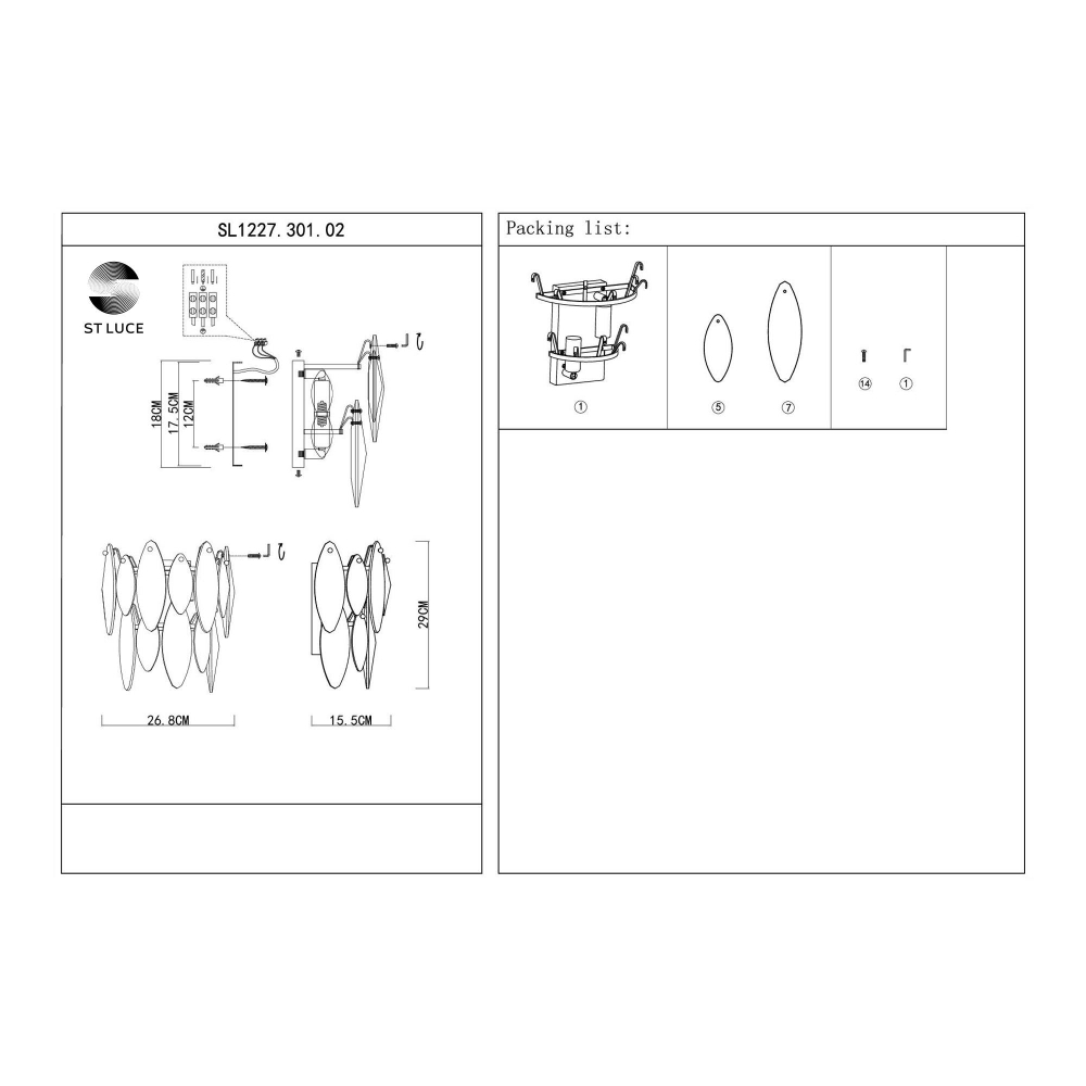 SL1227.301.02 Бра ST-Luce Латунь/Прозрачный E14 2*40W