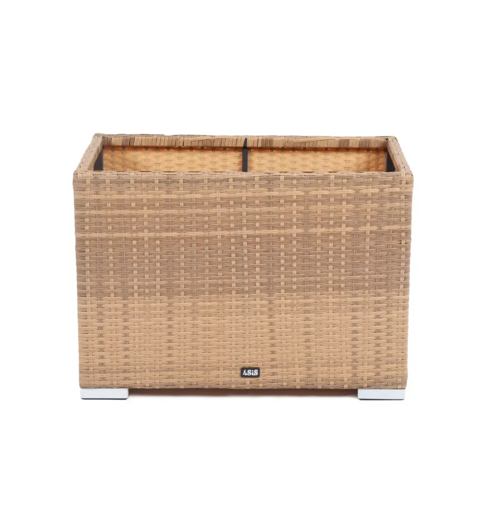 "Лунго" кашпо для цветов большое плетеное из искусственного ротанга, цвет соломенный