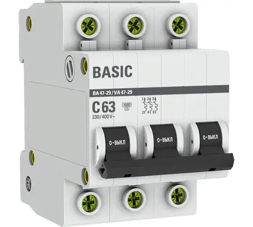 Автоматический выключатель ВА 47-29, С 63А, 230-400V, BASIC 3P, EKF
