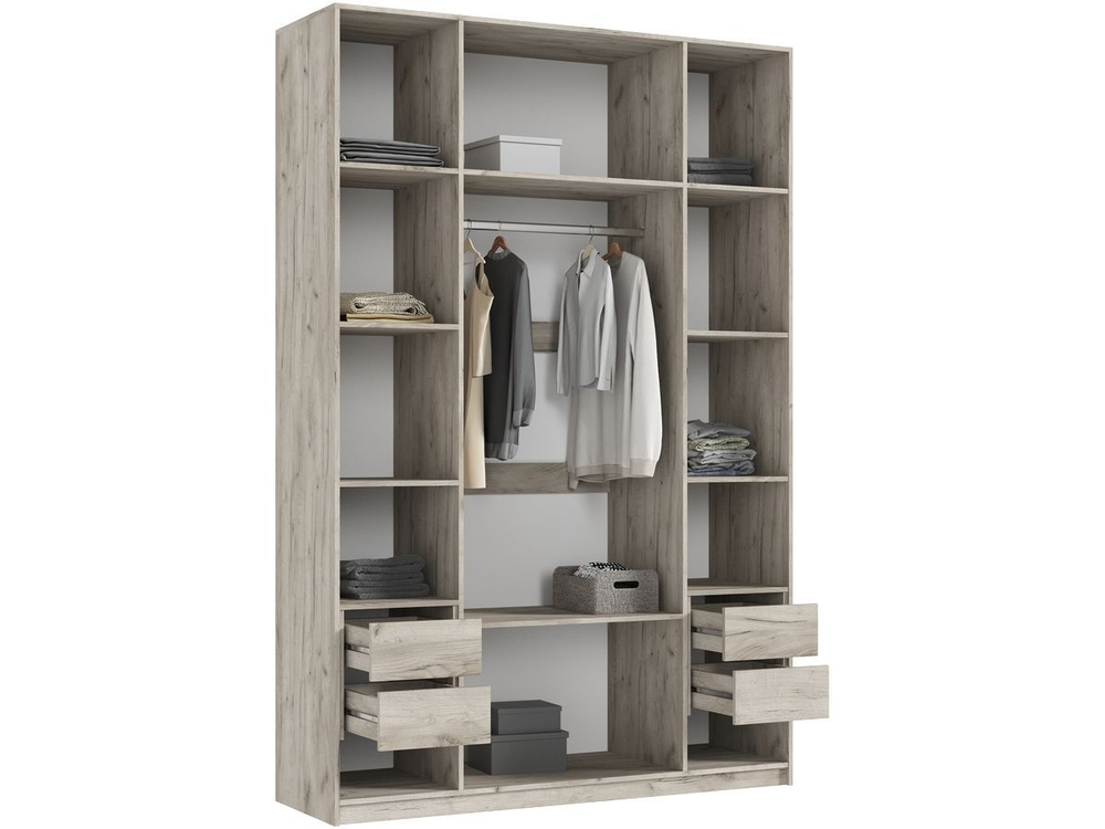 Шкаф для одежды распашной с полками и штангой 3 створки Браш Вайт/Дуб Крафт 120х 51х 240 см