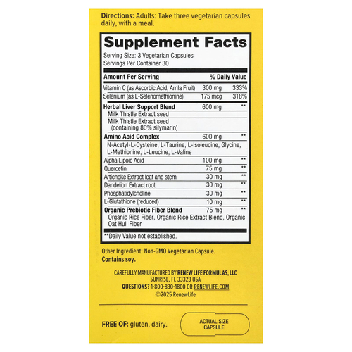 Renew Life, Поддержка печени, 90 вегетарианских капсул