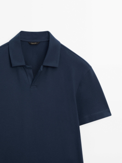 Massimo Dutti Поло из смесового хлопка с короткими рукавами, индиго