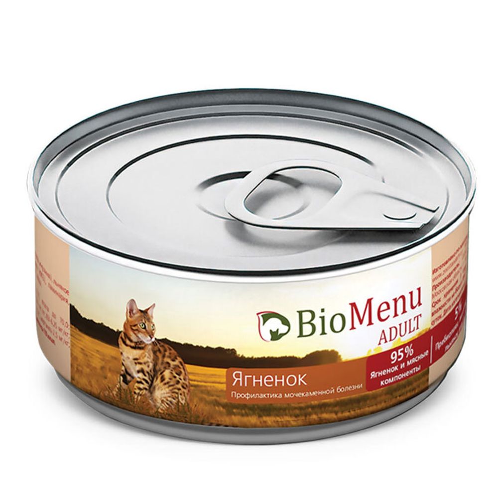 BioMenu ADULT Консервы для кошек мясной паштет с Ягненком 95% МЯСО 100 гр