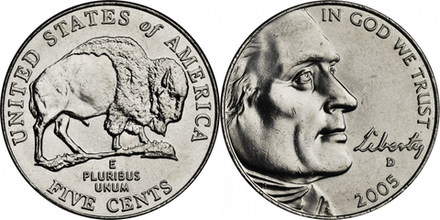 США 5 центов, 2005 200 лет экспедиции Льюиса и Кларка - Бизон