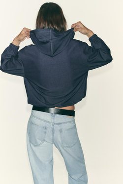 ZARA КУРТКА-БОМБЕР С КАПЮШОНОМ, ИНДИГО