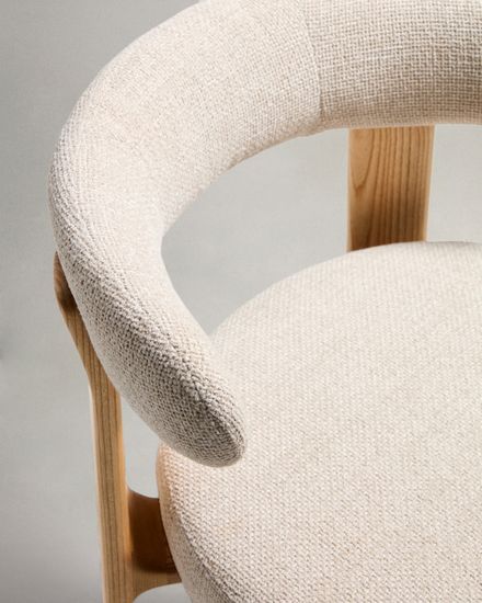 Барный стул Granite из бежевой синели и ясеня с натуральной отделкой 75 см