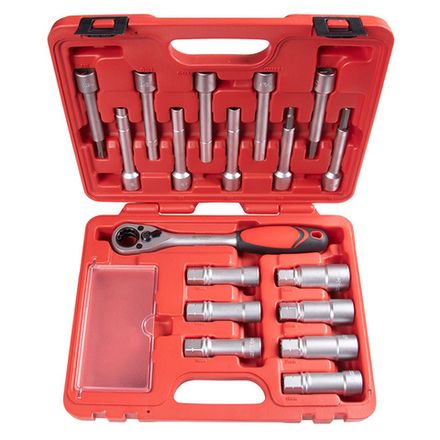 Цена на МАСТАК (100-10018C) Набор торцевых головок и насадок для обслуживания амортизационных стоек, кейс, 18 предметов