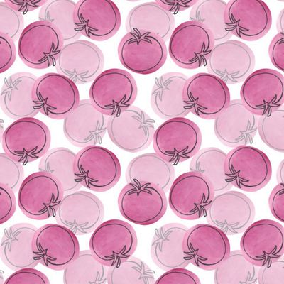 Помидоры, нарисованные контуром на акварельных пятнах