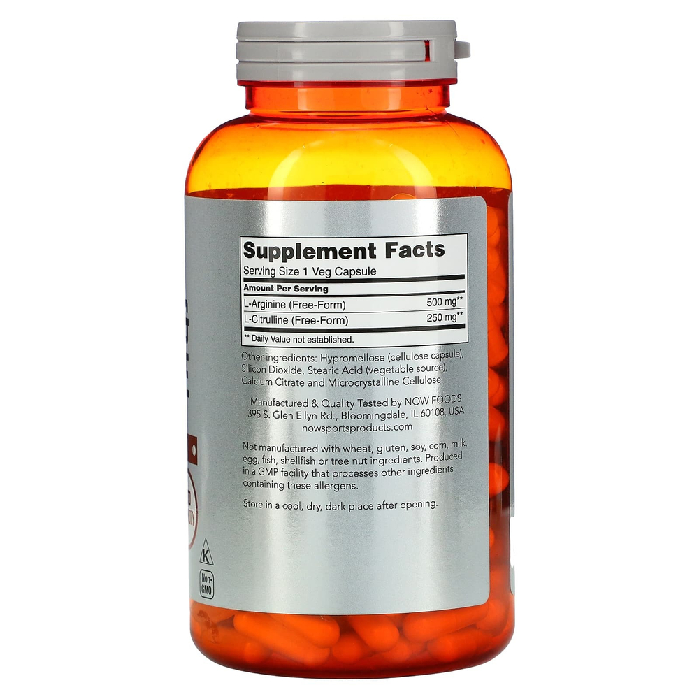 NOW Foods, Sports, аргинин и цитруллин, 240 вегетарианских капсул