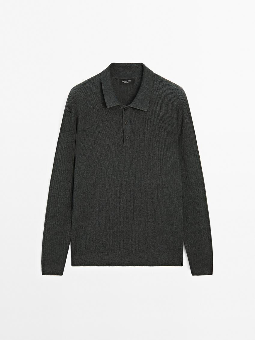 Massimo Dutti Трикотажный свитер с воротником-поло, темно-серый