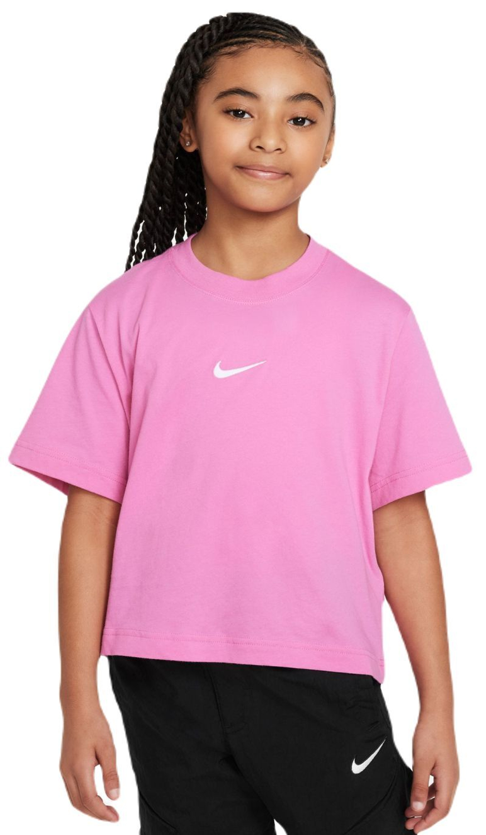 Футболка для девочки теннисная Nike Kids Sportswear Essential Boxy T-Shirt - playful pink/white