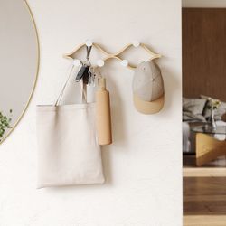 Вешалка настенная Montage, 6 крючков, натуральное дерево/белая