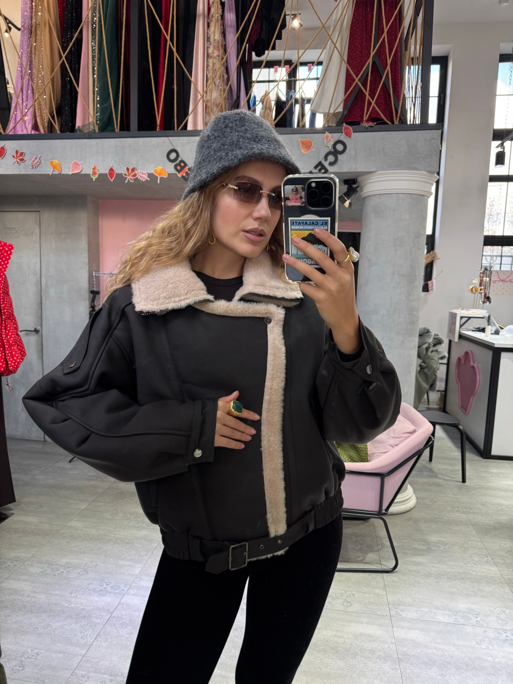 Дубленка матовая графит