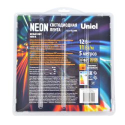 ULS-N03-2835-100LED-m-8mm-IP67-DC12V-11W-m-5M-4000K Светодиодная гибкая герметичная лента. NEON. Катушка 5м. в блистере. Белый свет 4000К. ТМ Uniel