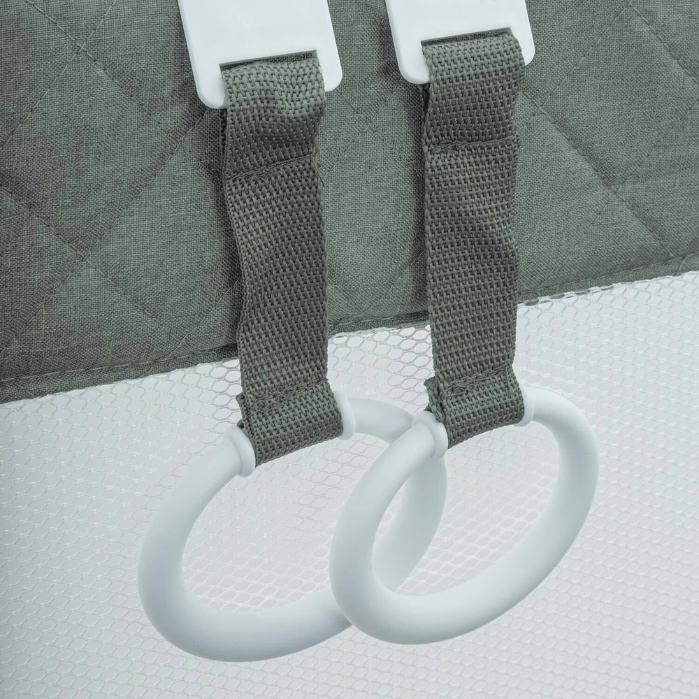 Манеж-кровать "Fortuna", лен, 2 уровня, москитка, 2 кольца, (Indigo) (зеленый)