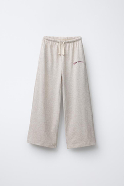 ZARA БРЮКИ WIDE LEG ИЗ ПЛОТНОЙ МЯГКОЙ ТКАНИ С ВЫШИВКОЙ, ПЕСОЧНЫЙ МЕЛАНЖ