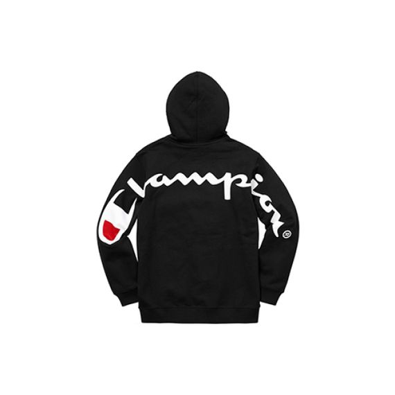 Supreme SS18 Champion Hooded Sweatshirt Black Logo