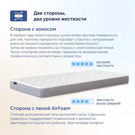 Детский матрас BuyCute, 11 см, 2 уровня жесткости, независимые пружины