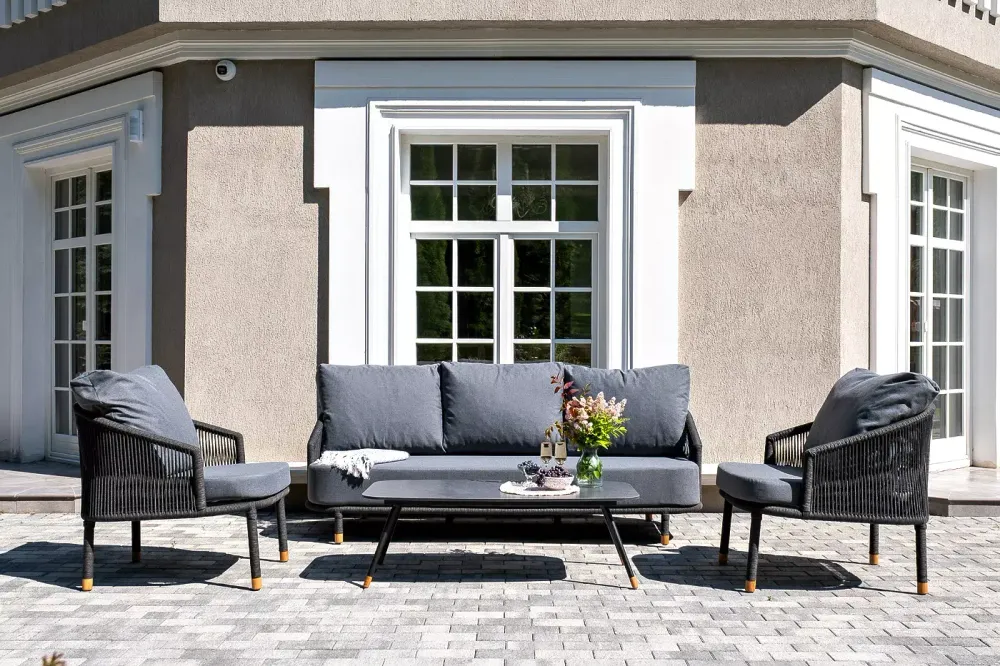 "Верона" лаунж-зона 5-местная плетеная из роупа (веревки), каркас алюминиевый темно-серый, роуп темно-серый