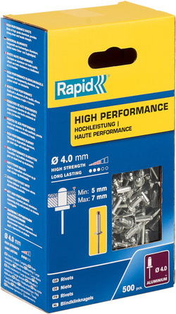 RAPID R:High-performance-rivet, 4.0 х 10 мм, 500 шт, алюминиевая высокопроизводительная заклепка (5001433)